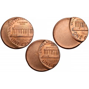 USA, Lincoln cent - DESTRUKTY - zestaw (3szt)