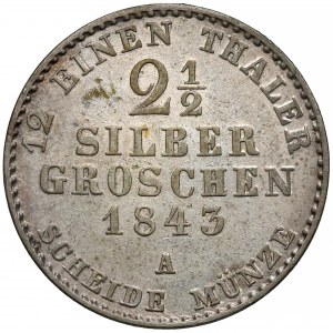 Niemcy, Prusy, Fryderyk Wilhelm IV, 2-1/2 silber groschen 1843-A