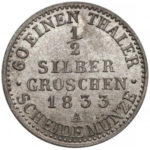 Niemcy, Prusy, Fryderyk Wilhelm III, 1/2 silber groschen 1833-A