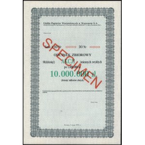 Giełda Papierów Wartościowych w Warszawie SPECIMEN akcji 10x 1 mln zł 1991