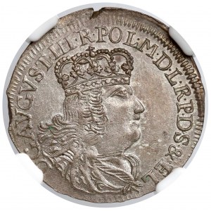 August III Sas, Szóstak Elbląg 1762 ICS - rzadki i piękny - NGC MS63