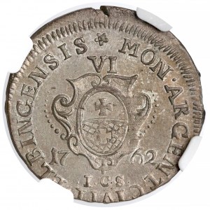 August III Sas, Szóstak Elbląg 1762 ICS - rzadki i piękny - NGC MS63