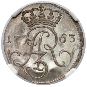 August III Sas, Trojak Elbląg 1763 FLS - piękny - NGC MS65