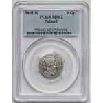 Zygmunt III Waza, Trojak Kraków 1601 - w prawo - PCGS MS62