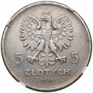 Nike 5 złotych 1930 - rzadki rok - NGC AU58