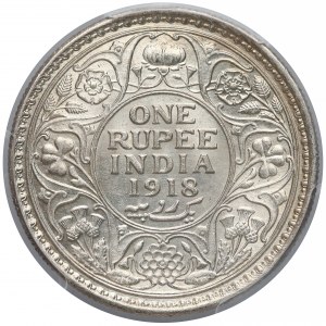 Indie brytyjskie, Rupia 1918 - PCGS AU55