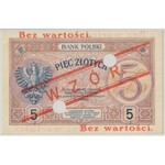 WZÓR 5 złotych 1919 - S.10 A - niski nadruk i perforacja - PMG 53