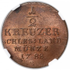 Fryderyk Wilhelm II, 1/2 krajcara Wrocław 1788-B - NGC MS64 RB