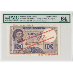 WZÓR 10 złotych 1919 - S.4.A - bez perforacji - PMG 64