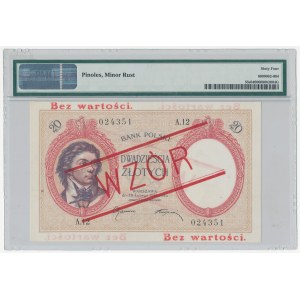 WZÓR 20 złotych 1919 - A.12 - wysoki nadruk, bez perforacji - PMG 64