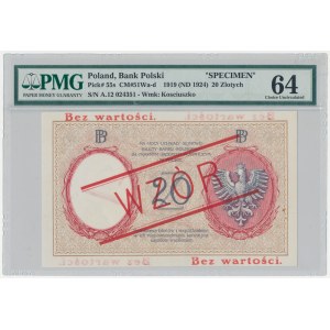 WZÓR 20 złotych 1919 - A.12 - wysoki nadruk, bez perforacji - PMG 64