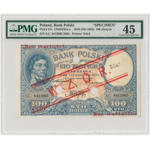 WZÓR 100 złotych 1919 - niski nadruk, z perforacją - PMG 45