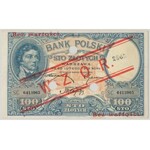 WZÓR 100 złotych 1919 - niski nadruk, z perforacją - PMG 45
