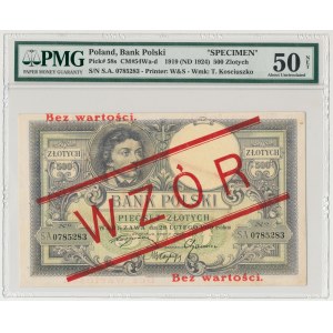 WZÓR 500 złotych 1919 - wysoki nadruk, bez perforacji - PMG 50 NET