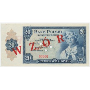 ABNCo 20 złotych 1939 - SPECIMEN przedrukowany na WZÓR - rzadkość