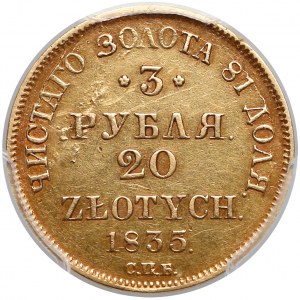 3 ruble = 20 złotych 1835 ПД, Petersburg - PCGS AU