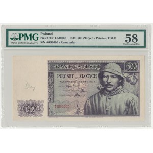 Londyn 500 złotych 1939 A 000000 - DRUK PRÓBNY - bez znaku wodnego - PMG 58