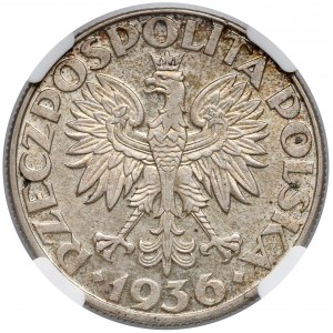 Żaglowiec 5 złotych 1936 - NGC MS62