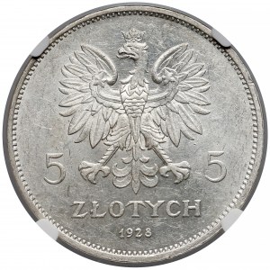 Nike 5 złotych 1928 Bruksela - NGC AU58