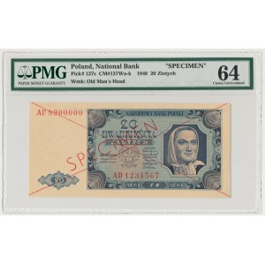 SPECIMEN 20 złotych 1948 - AD - PMG 64