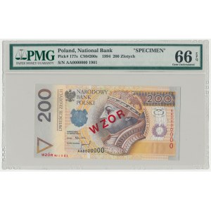 WZÓR 200 złotych 1994 - AA 0000000 - Nr 1901 - PMG 66 EPQ