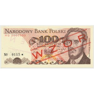 WZÓR 100 złotych 1982 - HG 0000000 - No.0115