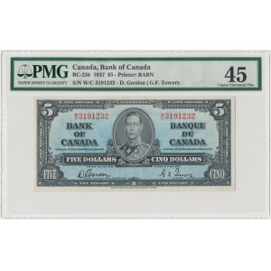 Kanada, 5 dollars 1937 - PMG 45