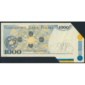 BŁĘDODRUK 1.000 złotych 1982 - zagięcie podczas cięcia