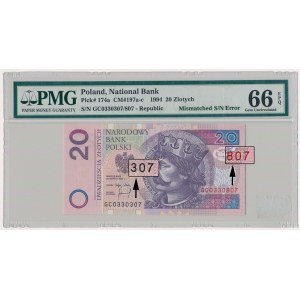 20 złotych 1994 - dwa różne numery - błąd numeratora - PMG 66 EPQ