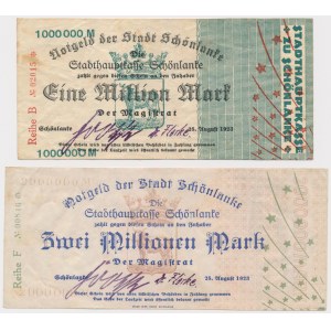 Schonlanke (Trzcianka), 1 i 2 mln mark 1923 (2szt)