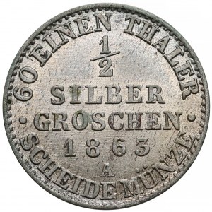 Niemcy, Prusy, Wilhelm I, 1/2 silber groschen 1863-A