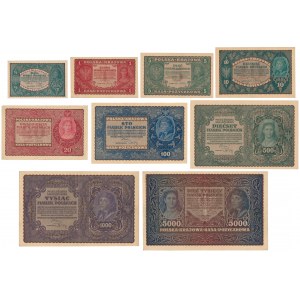 Komplet nominałowy 1/2 - 5.000 mkp 1919-1920 (9szt)