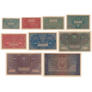 Komplet nominałowy 1/2 - 5.000 mkp 1919-1920 (9szt)