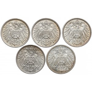 Niemcy 1 marka 1909-1914 - zestaw (5szt)