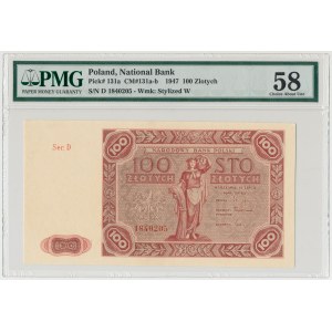 100 złotych 1947 - Ser.D - duża litera - PMG 58