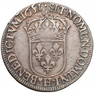 Francja, Ludwik XIV Wielki, 1/2 écu La Rochelle 1651