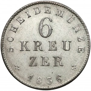 Niemcy, Hesja-Darmstadt, 6 krajcarów 1836