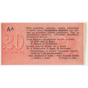 Łódź, Urząd Starszych Zg. Kupców, 20 kopiejek (1914) - wystawca drukiem - AA