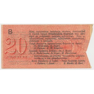 Łódź, Urząd Starszych Zg. Kupców, 20 kopiejek (1914) - wystawca stemplem - B