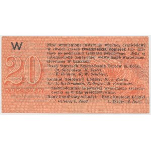 Łódź, Urząd Starszych Zg. Kupców, 20 kopiejek (1914) - wystawca stemplem - W
