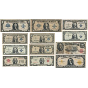 USA, große und kleine Größe, 1, 2 und 10 Dollar 1917-57 - 12 Stücke 