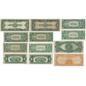 USA, große und kleine Größe, 1, 2 und 10 Dollar 1917-57 - 12 Stücke 