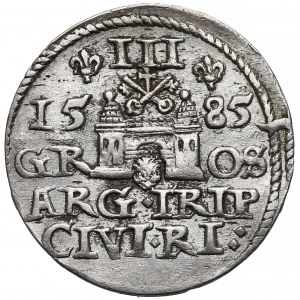 Stefan Batory, Trojak Ryga 1585 - zdobiony czepiec