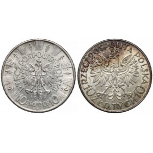 Piłsudski 10 złotych 1939 + Głowa Kobiety 10 złotych 1932 Londyn - zestaw (2szt)