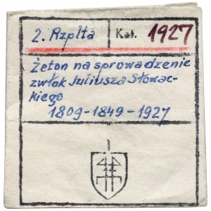 Przypinka Sprowadzenie zwłok Juliusza Słowackiego 1927 - ex. Kałkowski