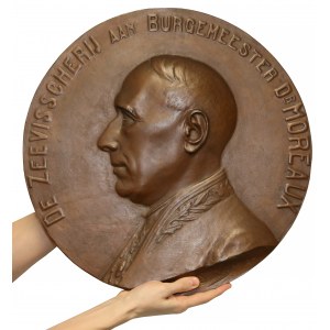 Belgia, OLBRZYMI Medalion (50 cm!) Burmistrzowi, Dr. Moreaux (Soudeyns, Vogel)
