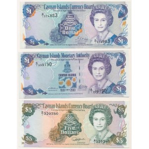 Cayman Islands, 1 & 5 Dollars 1991-2003 - set of 3 pcs