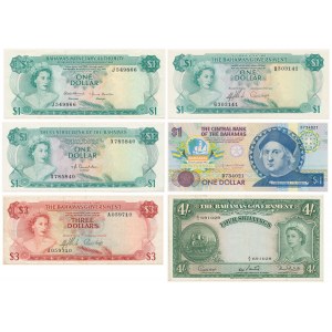 Bahamas, 4 Shillings, 1 & 3 Dollars (1953-1992) - set of 6 pcs