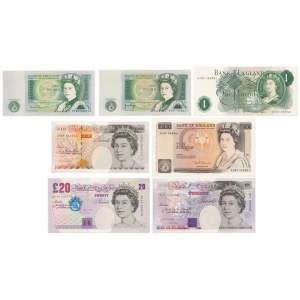 Great Britain, 1, 10 & 20 Pounds ND (1966-1999) - set of 7 pcs