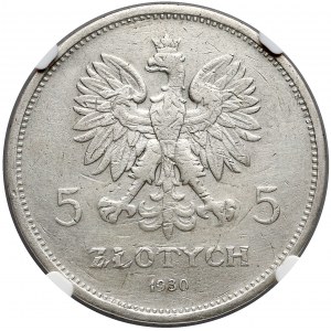 GŁĘBOKI Sztandar 5 złotych 1930 - NGC XF